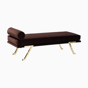 Mid-Century Italian Chocolate Brown Velvet Daybed or Bench with Brass Legs, 1970s