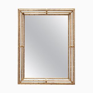 Mid-Century Italian Faux Bamboo Mirror in Gilded Wooden Frame, 1970s