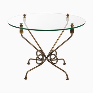 Mid-Century Italian Coffee Table with Brass Plated Iron Base and Glass Top, 1952
