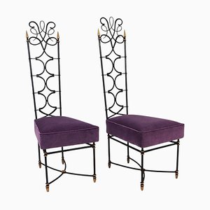 French Art Deco Wrought Iron Side Chairs, 1930s, Set of 2