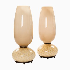 Mid-Century Italian Murano Glass Table Lamps attributed to Venini, 1975, Set of 2