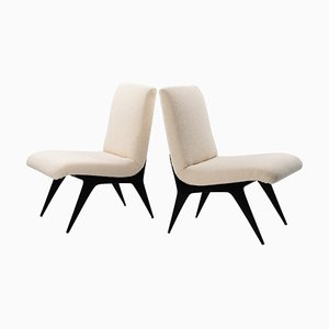 Italienische Mid-Century Slipper Stühle in Bouclé, 1950er, 2er Set