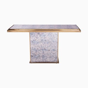 Mid-Century Purple, Blue & Bronze Mirrored Console Table with Brass Frame, 1970s