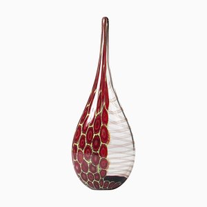 Tall Bottle-Shaped Clear, Red & Yellow Murano Glass Vase, 1985