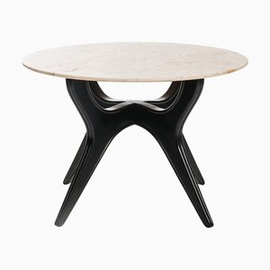 Tavolino Art Déco in legno ebanizzato nero con ripiano in marmo beige