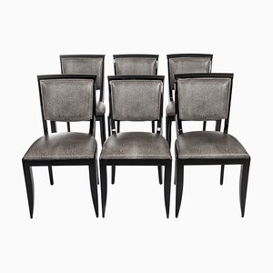 Art Deco Dining Chairs in Black-White Leather, 1930s, Set of 6