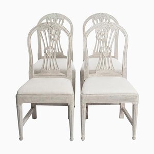 Gustavian Hand-Painted Dining Chairs in Pale Green-Gray, 1860, Set of 4