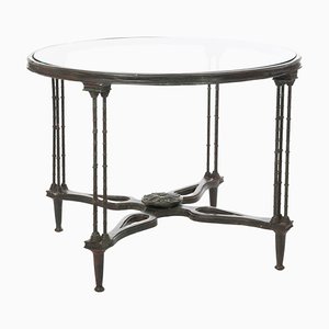 French Art Nouveau Green-Greyish Cast Bronze Table with Glass Top, 1890s