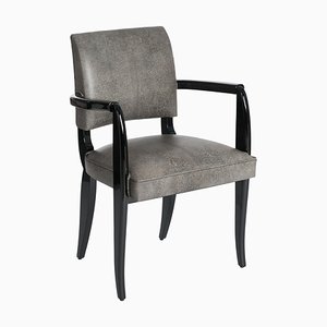 French Art Deco Desk Chair or Armchair in Black-White Leather, 1930s