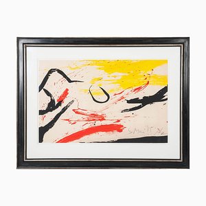 Helmut Zimmermann, Composition in Black, Yellow & Red, 1985, Gouache, Framed