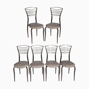 Mid-Century Italian Iron Chairs in Taupe Colored Lacquer & Leather, 1975, Set of 6