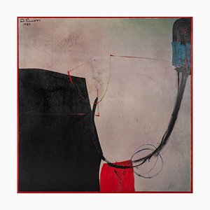 Danilo Picchiotti, Composition Noire, Grise, Rouge et Bleue, 1987, Peinture sur Toile