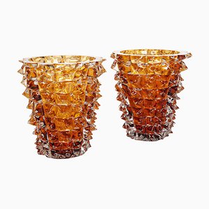 Amber Colored Vases in Murano Glass with Spikes by Costantini, 1985, Set of 2