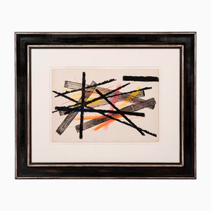 Erwin Schott, Black, Orange and Yellow Lines, 1958, Gouache, Framed