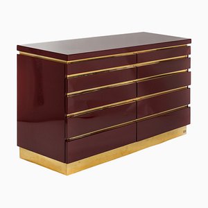 French Mid-Century Dresser in Burgundy Red and Gold attributed to Jean Claude Mahey, 1972