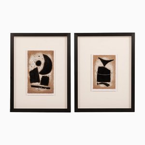 Norbert Krabbe, Abstract Brown-Black Compositions, 1997, Collages, Framed, Set of 2