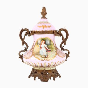 Vase Centerpiece in Pink Background Ceramic with Medallions