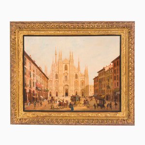 Piazza Duomo Milan, Late 19th Century, Oil on Board, Framed
