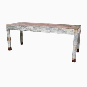 Vintage Wooden Table with Riveted Sheet Metal Covering, 1890s