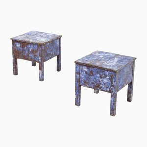 Set of Blue Rustic Stools, 1890s