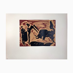 Pablo Picasso, the Banderillas, Incisione su linoleum originale, 1962