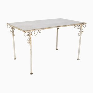 French Vintage Outdoor Iron and Marble Table, 1890s