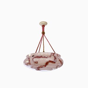 Art Deco Pendant Light in Marble Pink Glass, 1940s