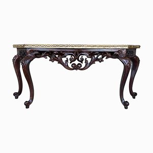 Large French Regency Carved Walnut Console Table with Gilted Edges, 1900