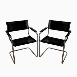 Leather and Chromed Metal Armchairs in the Style of Marcel Breuer, 1970s, Set of 2