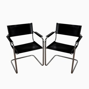Set of Leather and Chromed Metal Armchairs in the Style of Marcel Breuer, 1970s