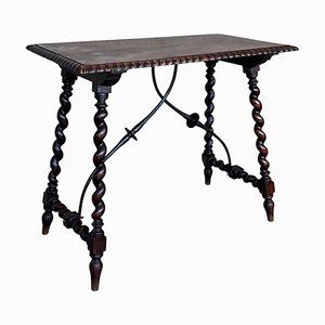 Table d'Appoint avec Pieds Tournés et Brancard en Fer, Espagne, 1890