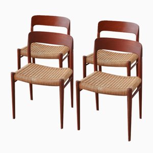 Teak String Model 75 Chairs by Niels Otto (N. O.) Møller, 1950s, Set of 4