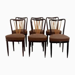 Maple and Rosewood and Leather Chairs by Paolo Buffa, 1940s, Set of 6