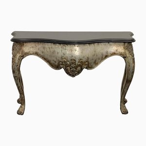 Patinated Silver Black Marble Eclectic Console Baroque, 1990s