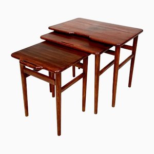 Tavolini ad incastro in teak di Kurt Østervig per Jason Møbler, Danimarca, anni '60, set di 3