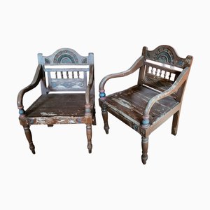 Antique Spanish Hacienda Armrest Chairs, Set of 2