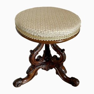 Antique Victorian Carved Walnut Stool, 1850s