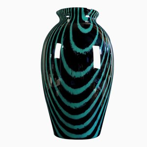 Grand Vase Mid-Century en Verre Noir et Vert de Peill & Putzler