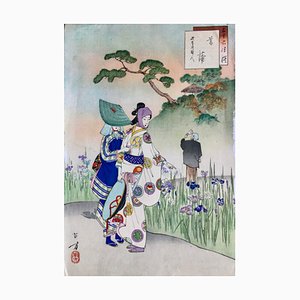 Verschiedene japanische Künstler, Figurative Kompositionen, 19. Jh., Farbstiche, 8er Set