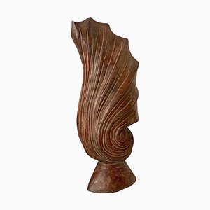 Wood Brown Shell Shape Sculpture, France, 1960s