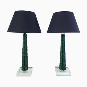 Malachite and Acrylic Table Lamps, 1990s, Set of 2