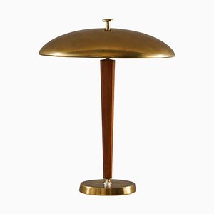 Lampada da tavolo moderna in ottone e quercia, Svezia, anni '30