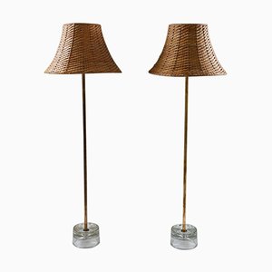 Swedish Brass and Glass Floor Lamps attributed to Stilarmatur Tranås, 1960s, Set of 2