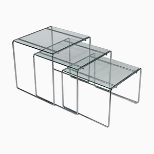 Glass & Metal Nesting Tables, 1970s, Set of 3