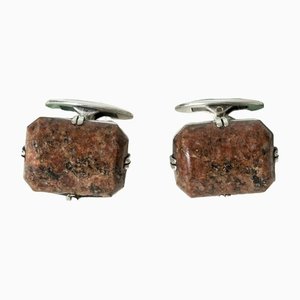 Silver and Granite Cufflinks, 1960s, Set of 2