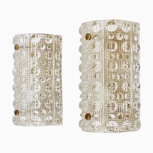 Venus Crystal Glass & Brass Sconces attributed to Lyfa / Orrefors, Denmark, 1960s, Set of 2