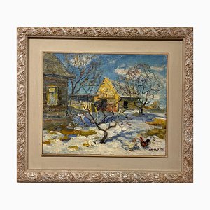 Leonid Vaichilia, Blue Day with Snow, Oil Painting, 1985, Framed