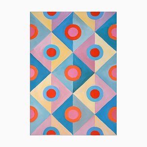 Azulejos geométricos Art Déco en turquesa y rosa, 2022, acrílico sobre papel de acuarela