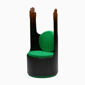 Postmodern Italian Chair with Green Cushions, 1980s