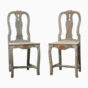 Swedish Folk Art Rococo Chairs, Set of 2